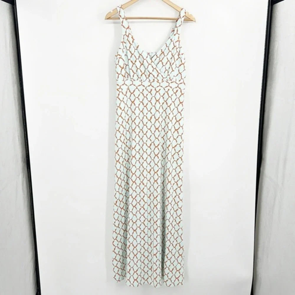 J McLaughlin Maxi Dress Turquoise and Orange Geometric Pattern size Medium